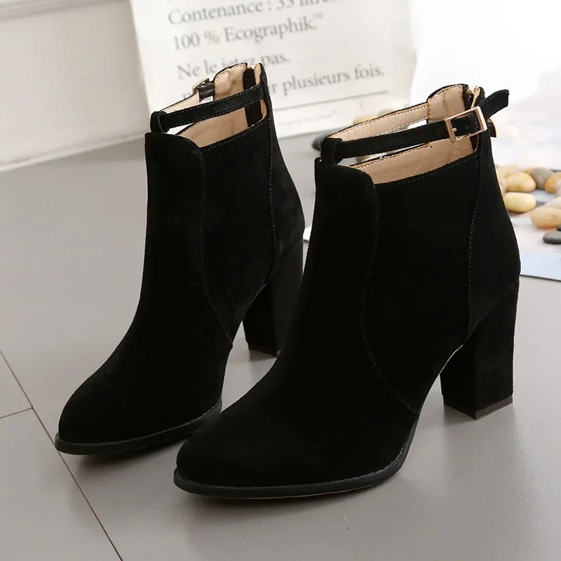 Pointed Toe Ankle Boots for Women - Buckle Strap - Image 3