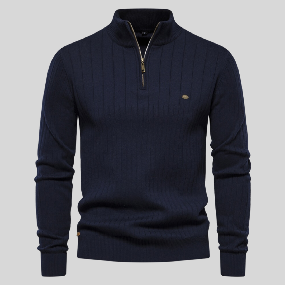 Ribbed Knit Quarter Zip Sweater for Men - Long Sleeve - Image 10