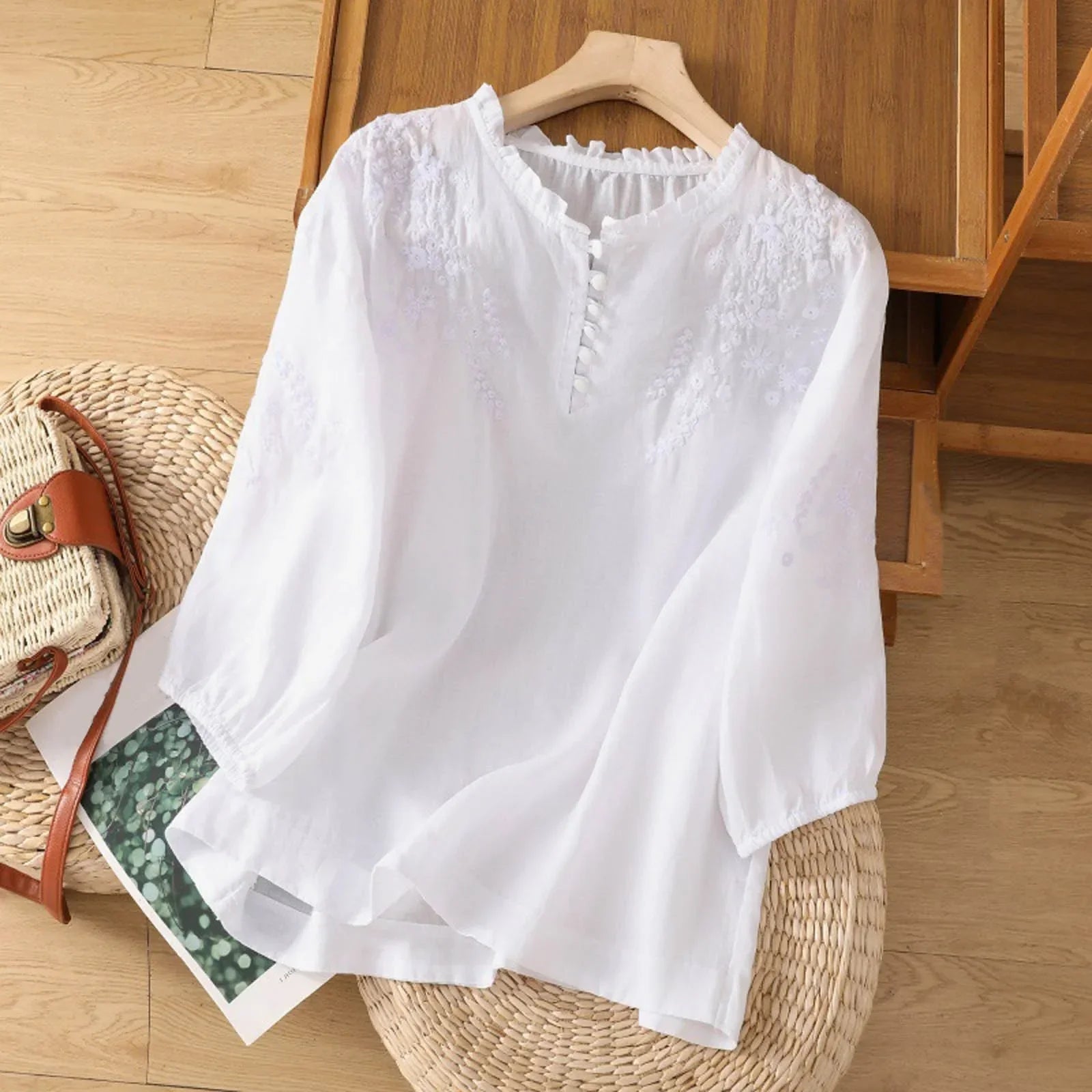 Image of Women's Embroidered 3/4 Sleeve Blouse