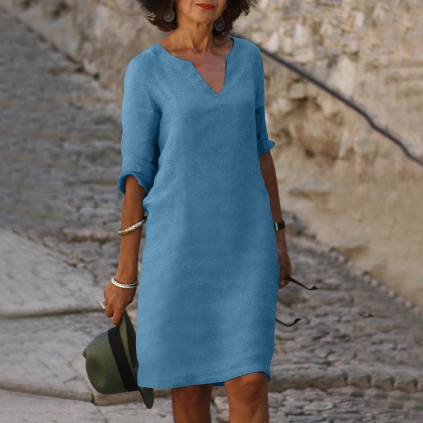 Image of Women's 3/4 Sleeve Shift Midi Dress