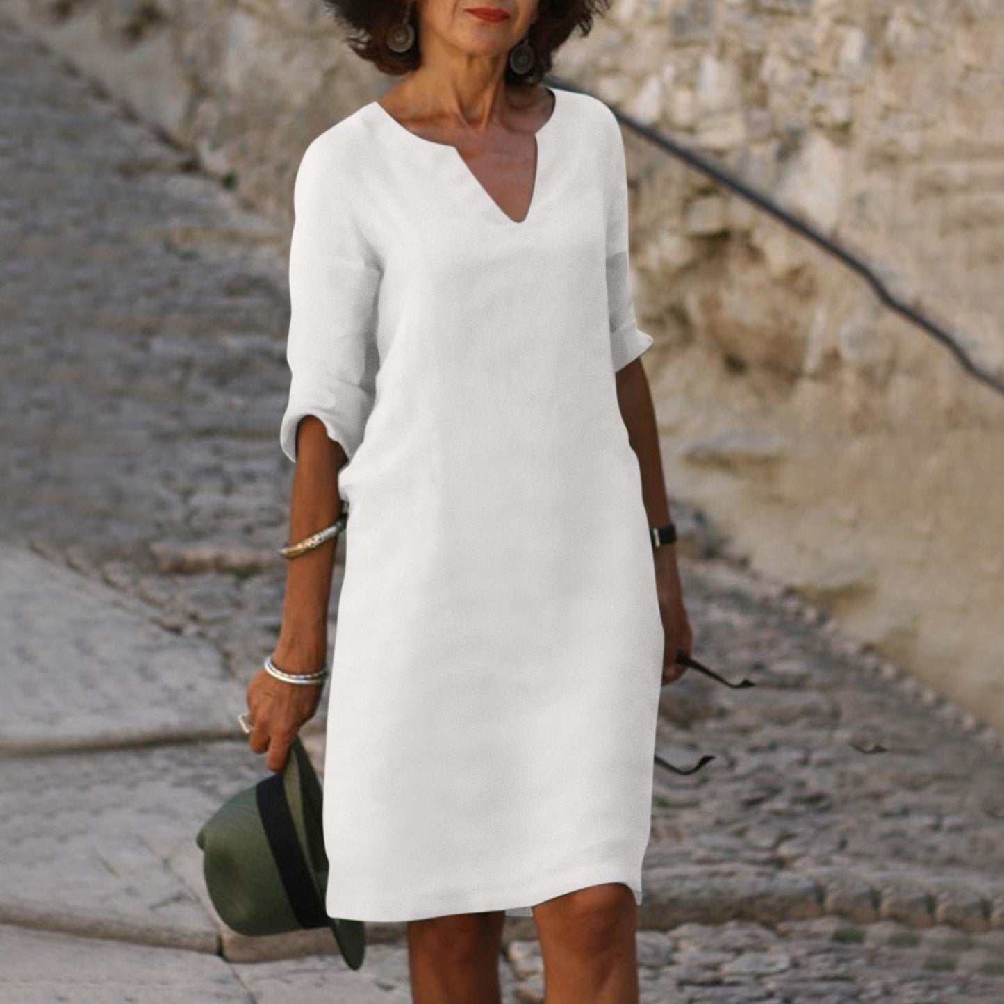 Image of Women's 3/4 Sleeve Shift Midi Dress