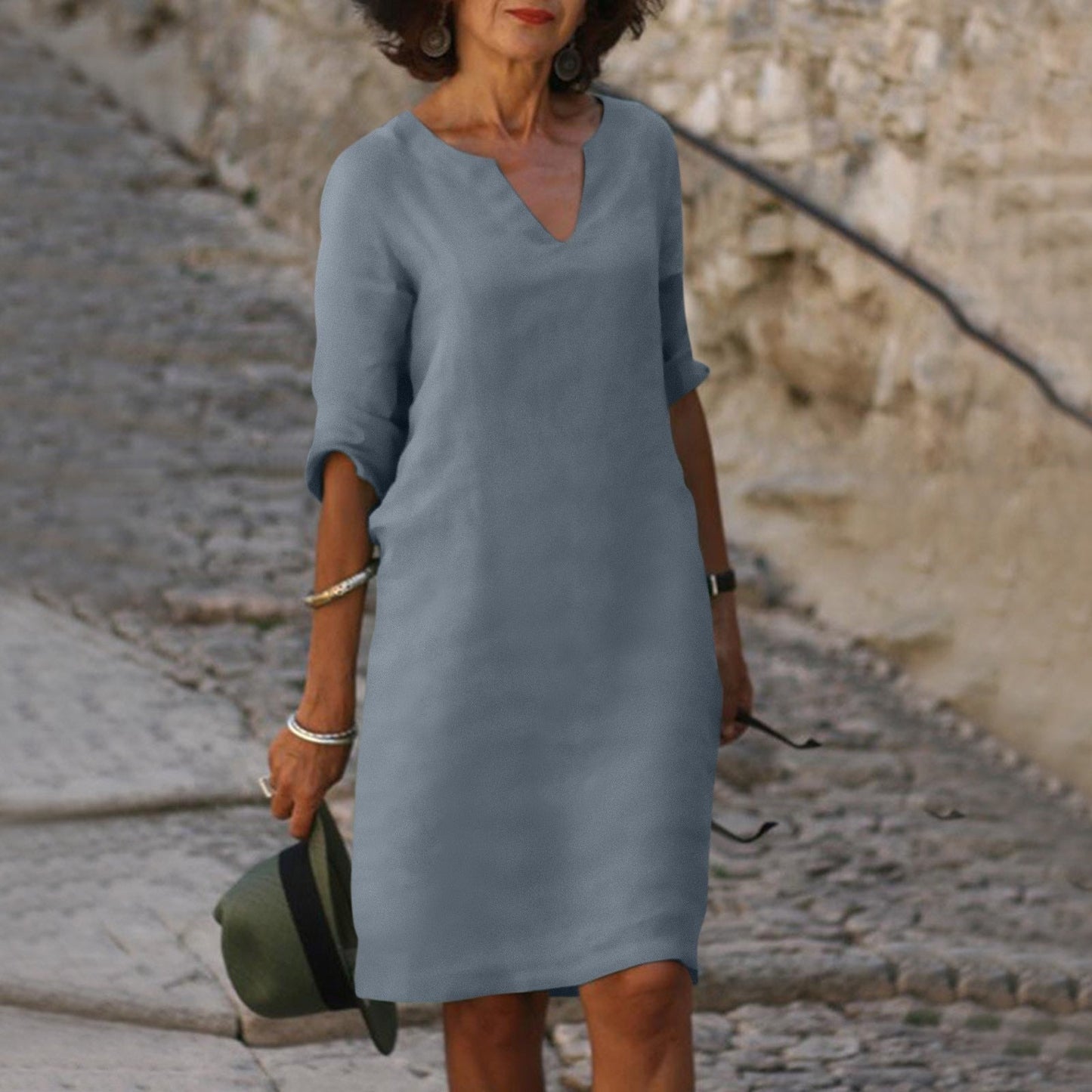 Image of Women's 3/4 Sleeve Shift Midi Dress