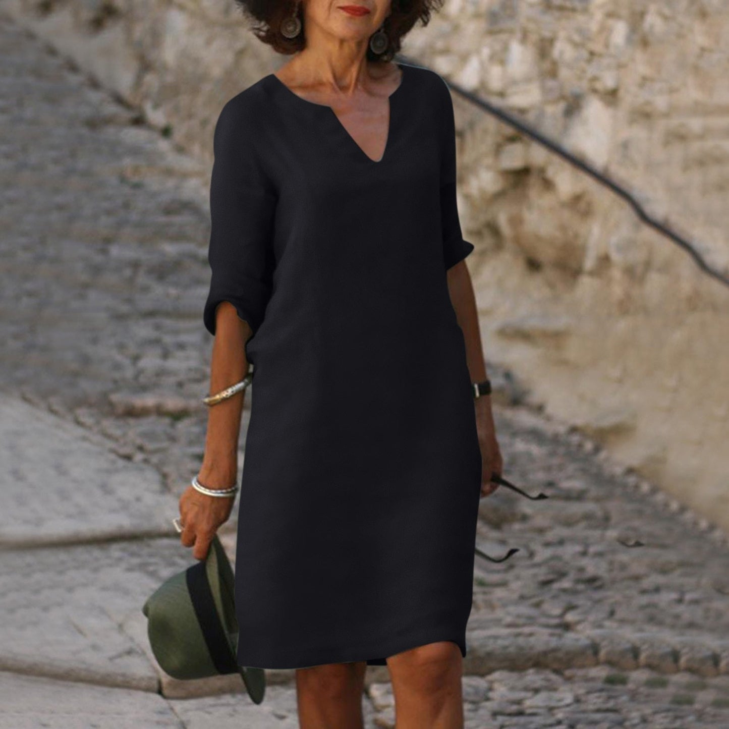 Image of Women's 3/4 Sleeve Shift Midi Dress