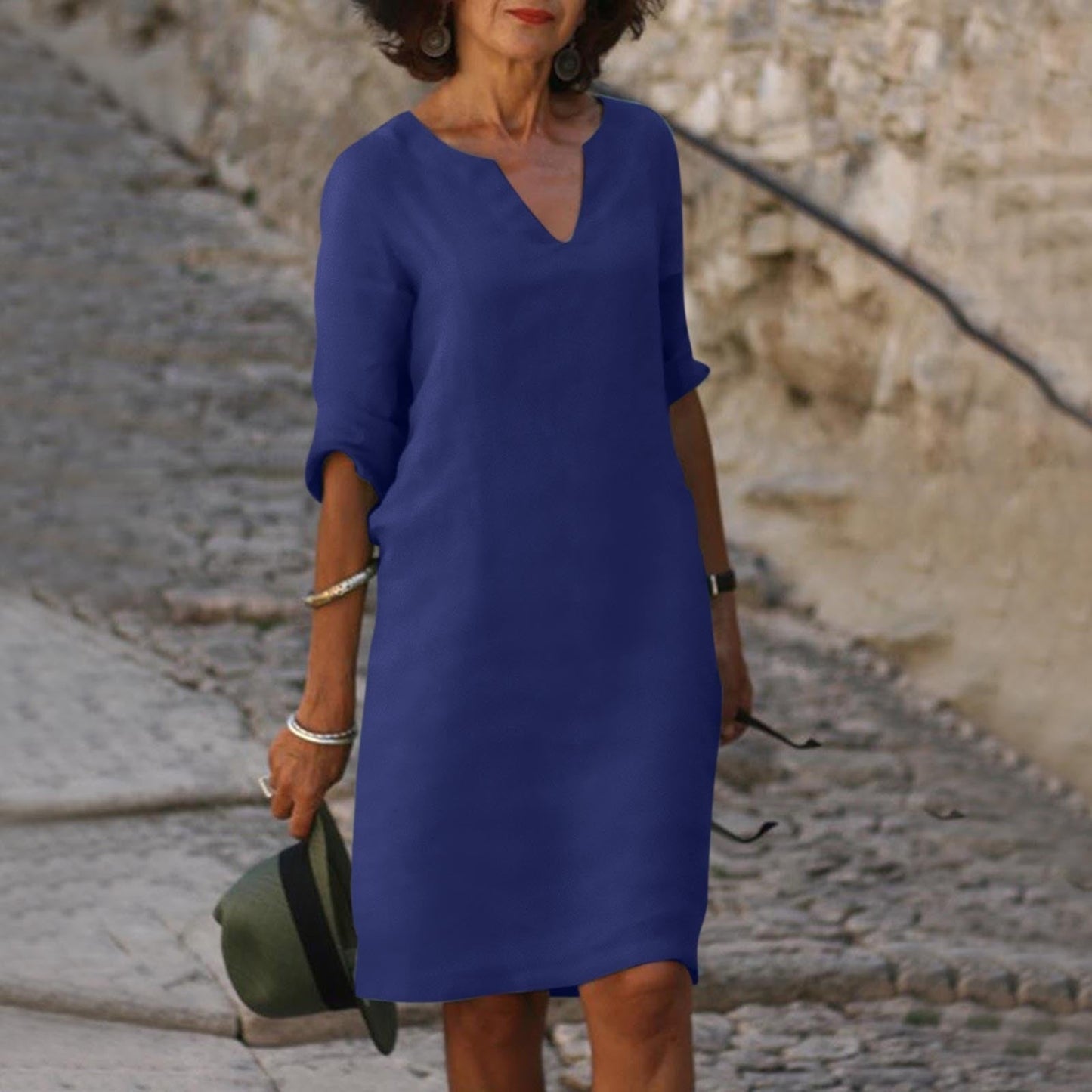 Image of Women's 3/4 Sleeve Shift Midi Dress