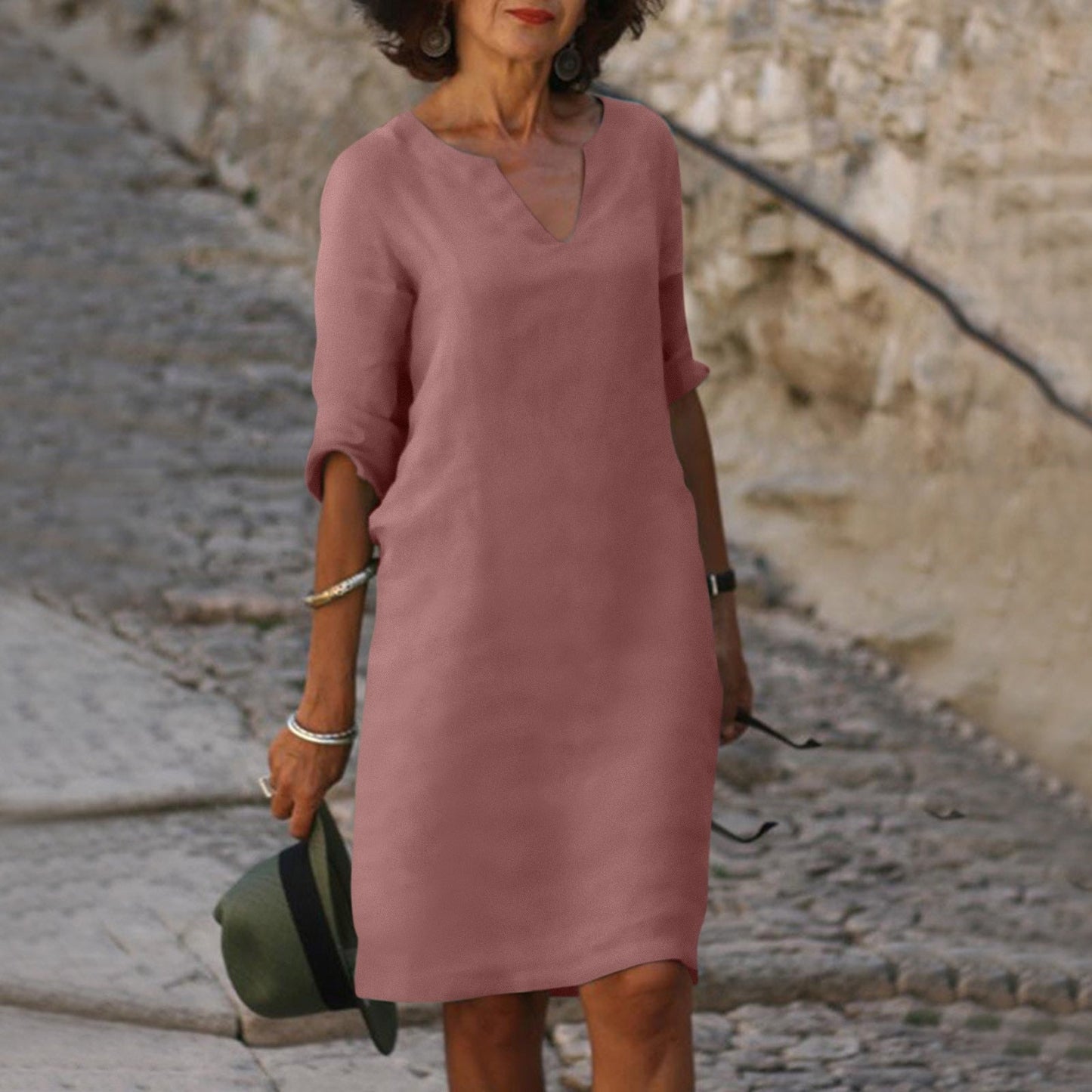 Image of Women's 3/4 Sleeve Shift Midi Dress