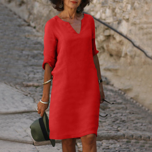 Image of Women's 3/4 Sleeve Shift Midi Dress