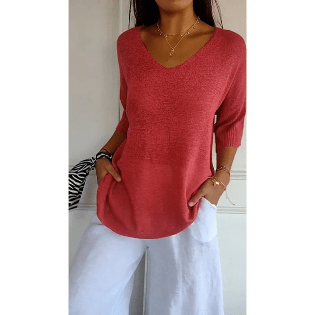 Image of Women's V-Neck 3/4 Sleeve Top