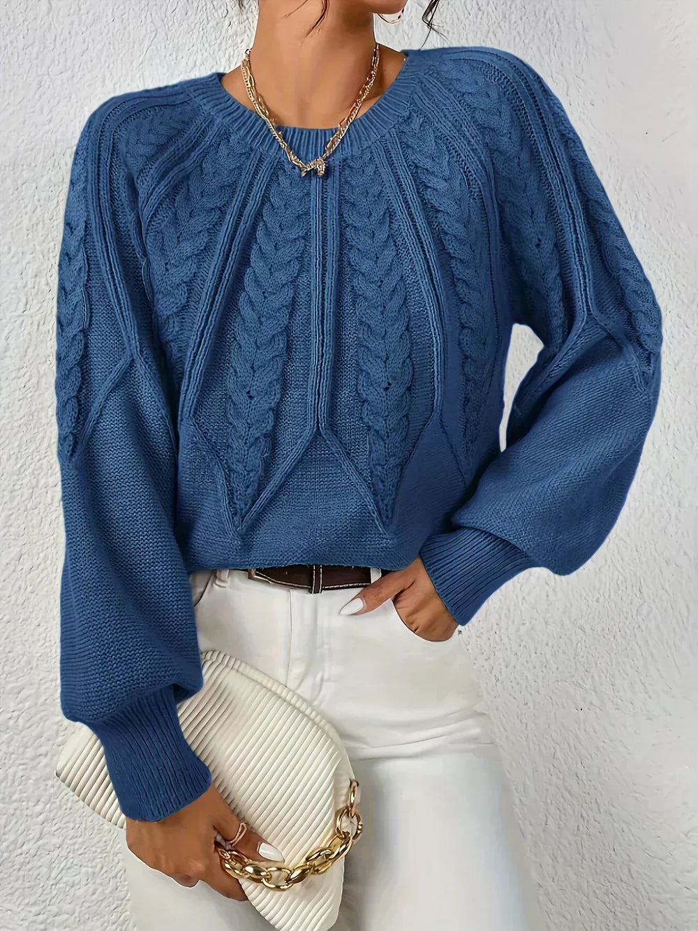 Cable Knit Sweater for Women - Raglan Sleeve - Image 4