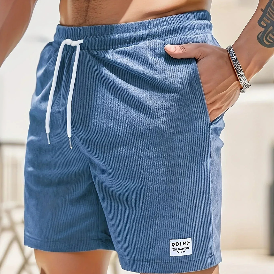 Corduroy Casual Shorts for Men - Drawstring Relaxed Fit - Patch Detail Knee Length - Image 2