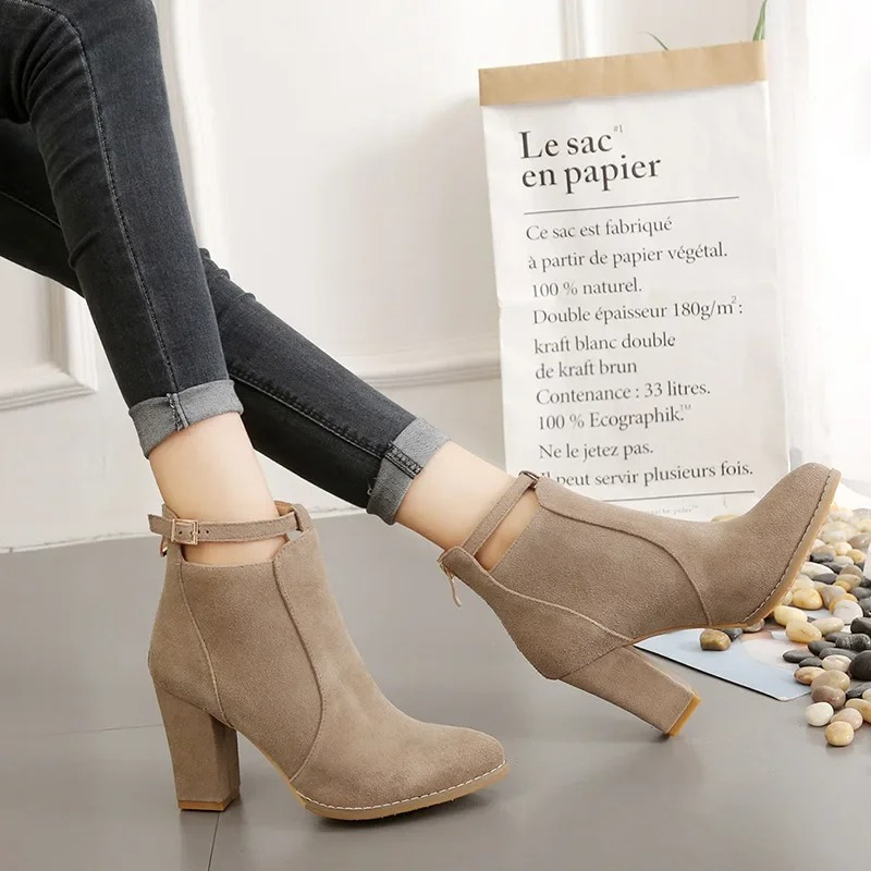 Pointed Toe Ankle Boots for Women - Buckle Strap - Image 4