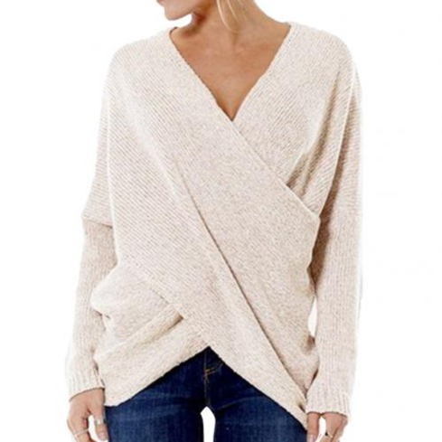 V-Neck Wrap Front Sweater for Women - Long Sleeve - Image 4