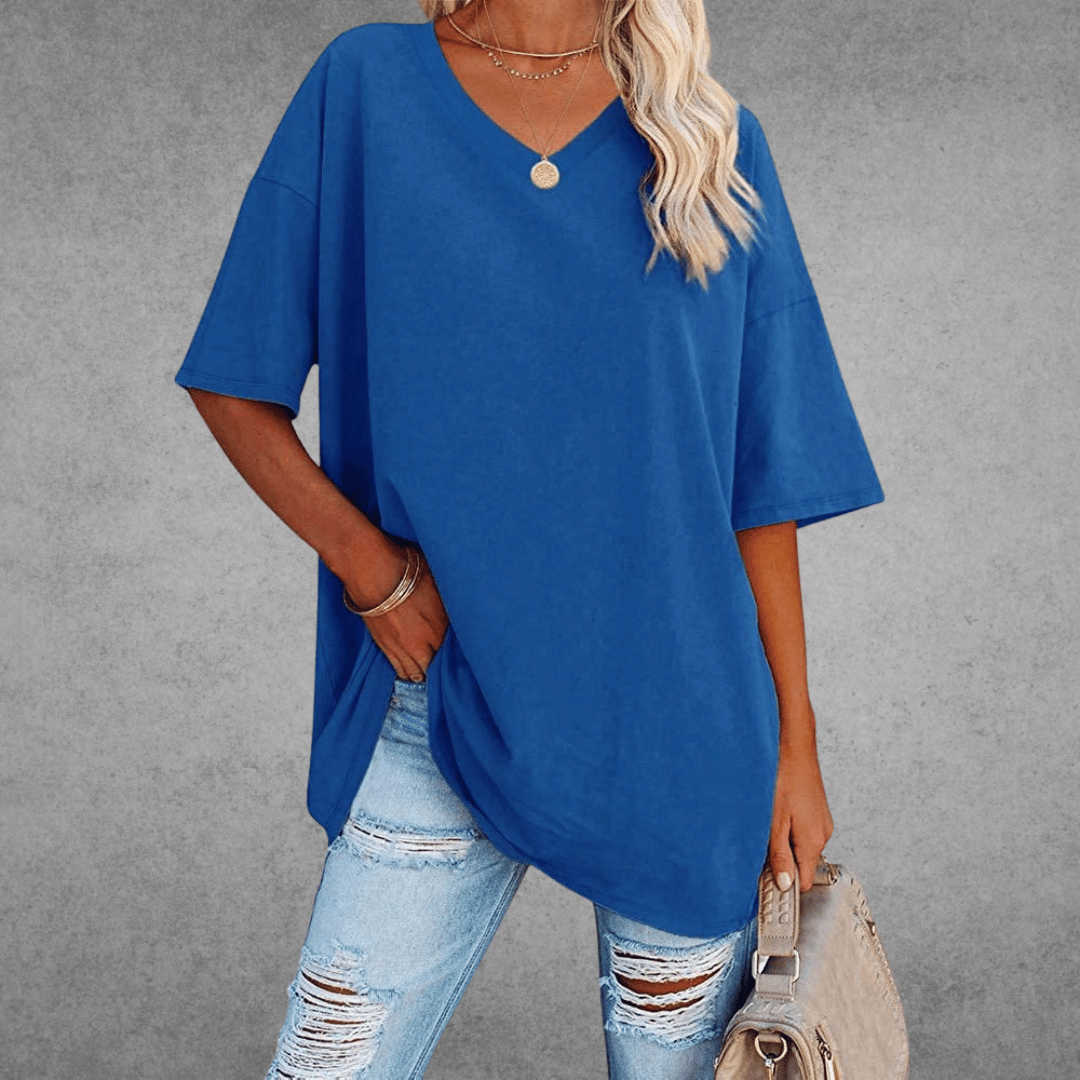 Oversized V-Neck T-Shirt for women - Short Sleeve Loose Fit - Tunic Length Casual - Image 2