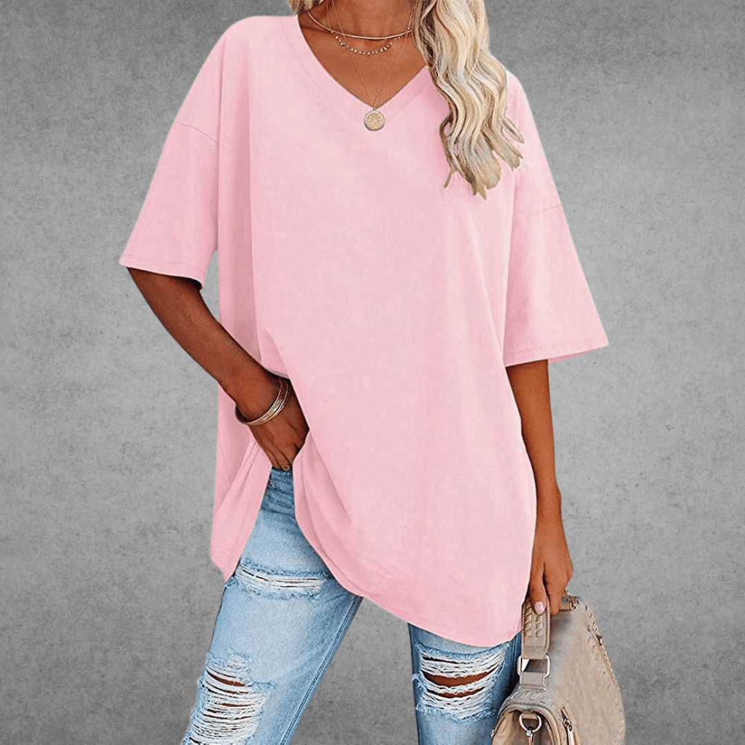 Oversized V-Neck T-Shirt for women - Short Sleeve Loose Fit - Tunic Length Casual - Image 5