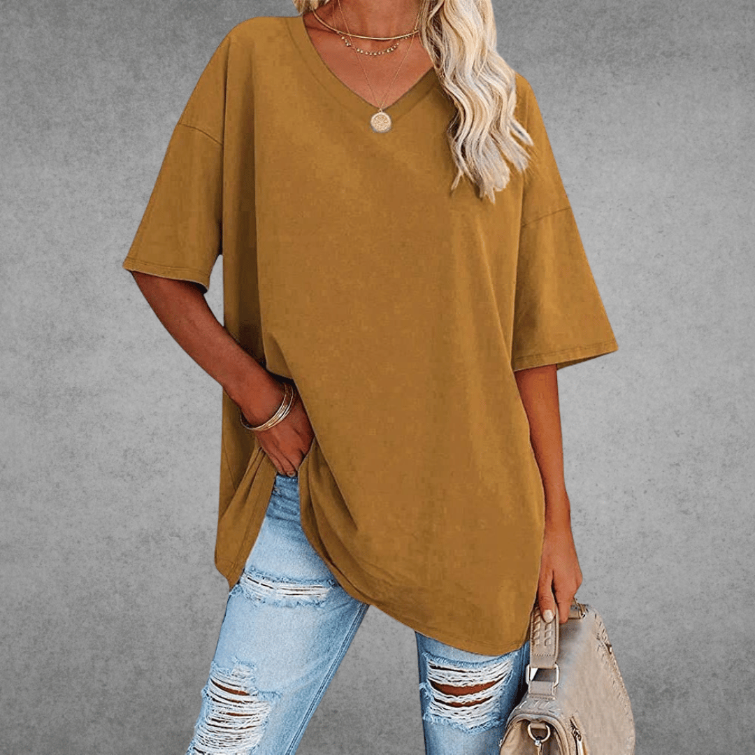 Oversized V-Neck T-Shirt for women - Short Sleeve Loose Fit - Tunic Length Casual - Image 8