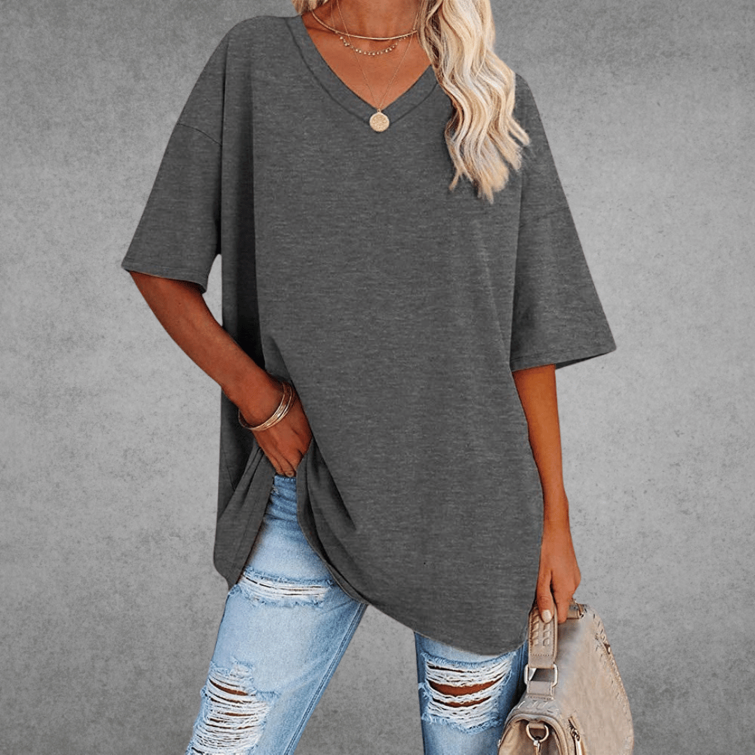 Oversized V-Neck T-Shirt for women - Short Sleeve Loose Fit - Tunic Length Casual - Image 14
