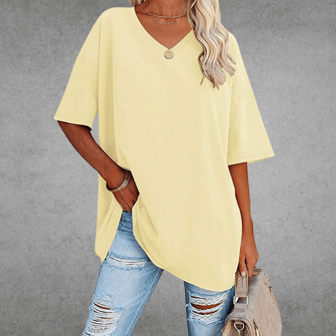 Oversized V-Neck T-Shirt for women - Short Sleeve Loose Fit - Tunic Length Casual - Image 11