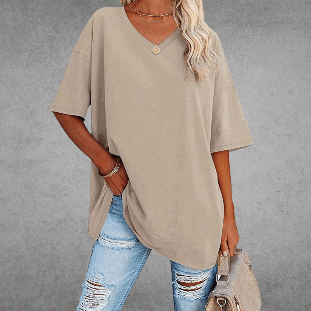 Oversized V-Neck T-Shirt for women - Short Sleeve Loose Fit - Tunic Length Casual - Image 9