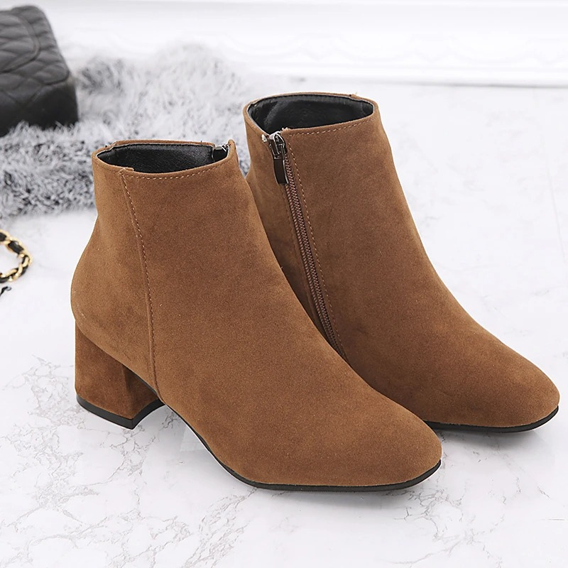 Ankle Boots Shoes for Women - Block Heel - Image 6