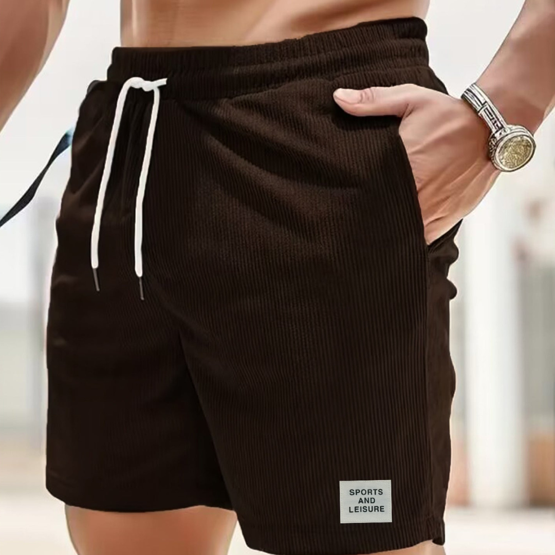 Corduroy Casual Shorts for Men - Drawstring Relaxed Fit - Patch Detail Knee Length - Image 9