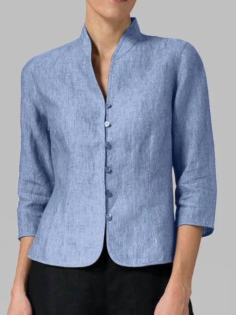 Button-Front 3/4 Sleeve Jacket for Women - Mandarin Collar - Image 1