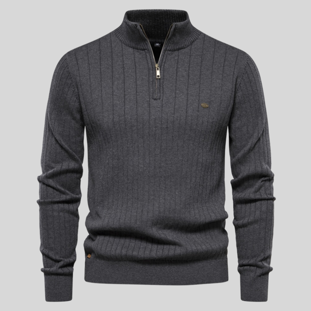 Ribbed Knit Quarter Zip Sweater for Men - Long Sleeve - Image 7