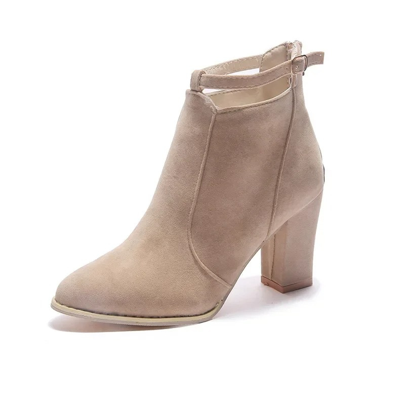Pointed Toe Ankle Boots for Women - Buckle Strap - Image 7