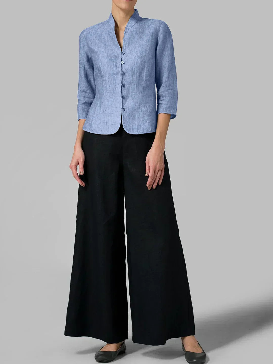 Button-Front 3/4 Sleeve Jacket for Women - Mandarin Collar - Image 7