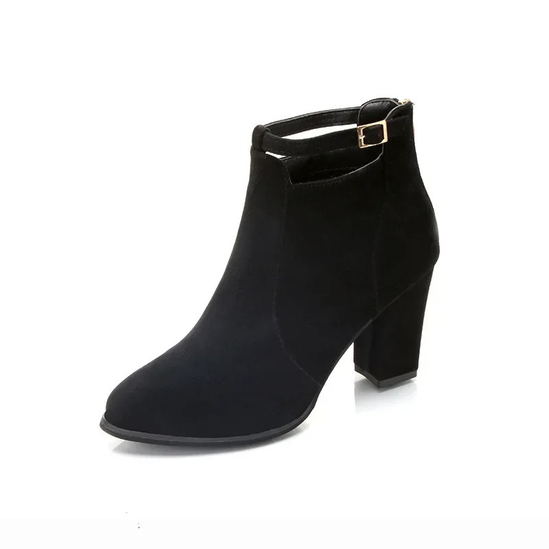 Pointed Toe Ankle Boots for Women - Buckle Strap - Image 8