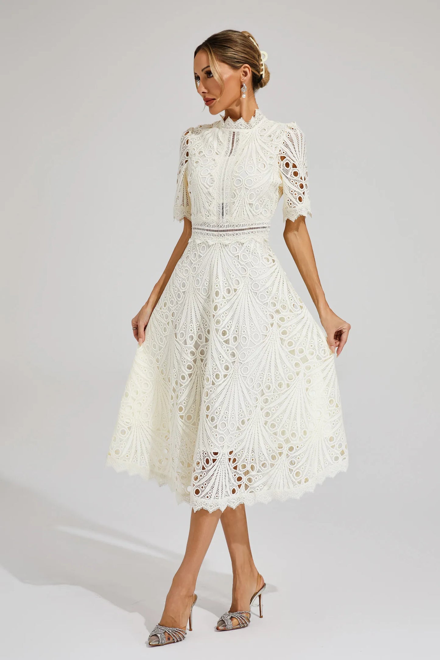 Lace Midi Dress for Women - A-Line Fit and Flare - Image 1