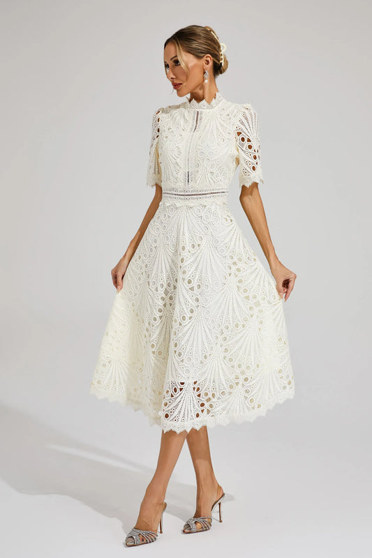 Lace Midi Dress for Women - A-Line Fit and Flare - Image 1