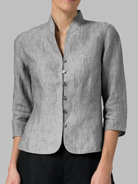 Button-Front 3/4 Sleeve Jacket for Women - Mandarin Collar - Image 3