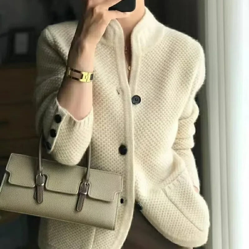 Textured Knit Button-Front Jacket for Women - Patch Pockets - Image 1