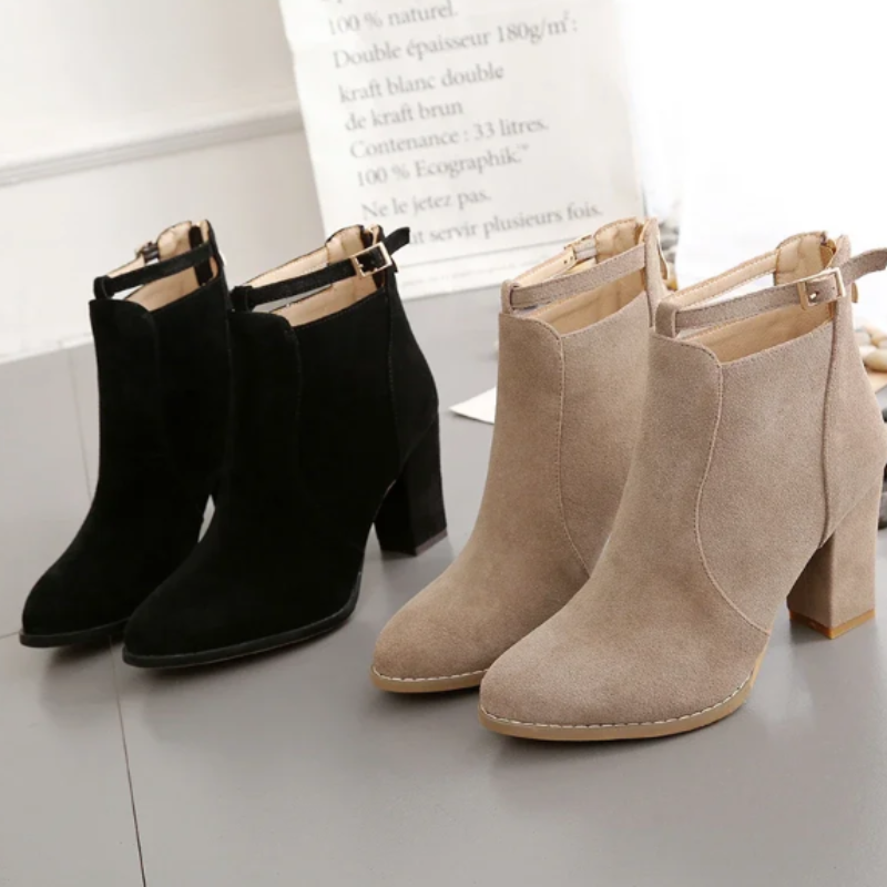 Pointed Toe Ankle Boots for Women - Buckle Strap - Image 9