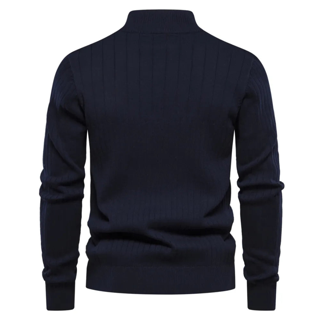 Ribbed Knit Quarter Zip Sweater for Men - Long Sleeve - Image 2
