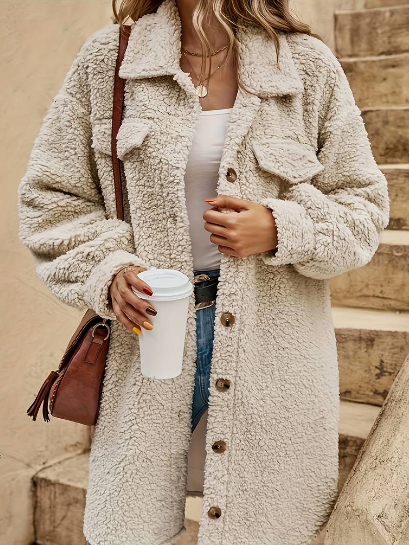 Sherpa Overshirt Coat for Women - Button Front - Image 3