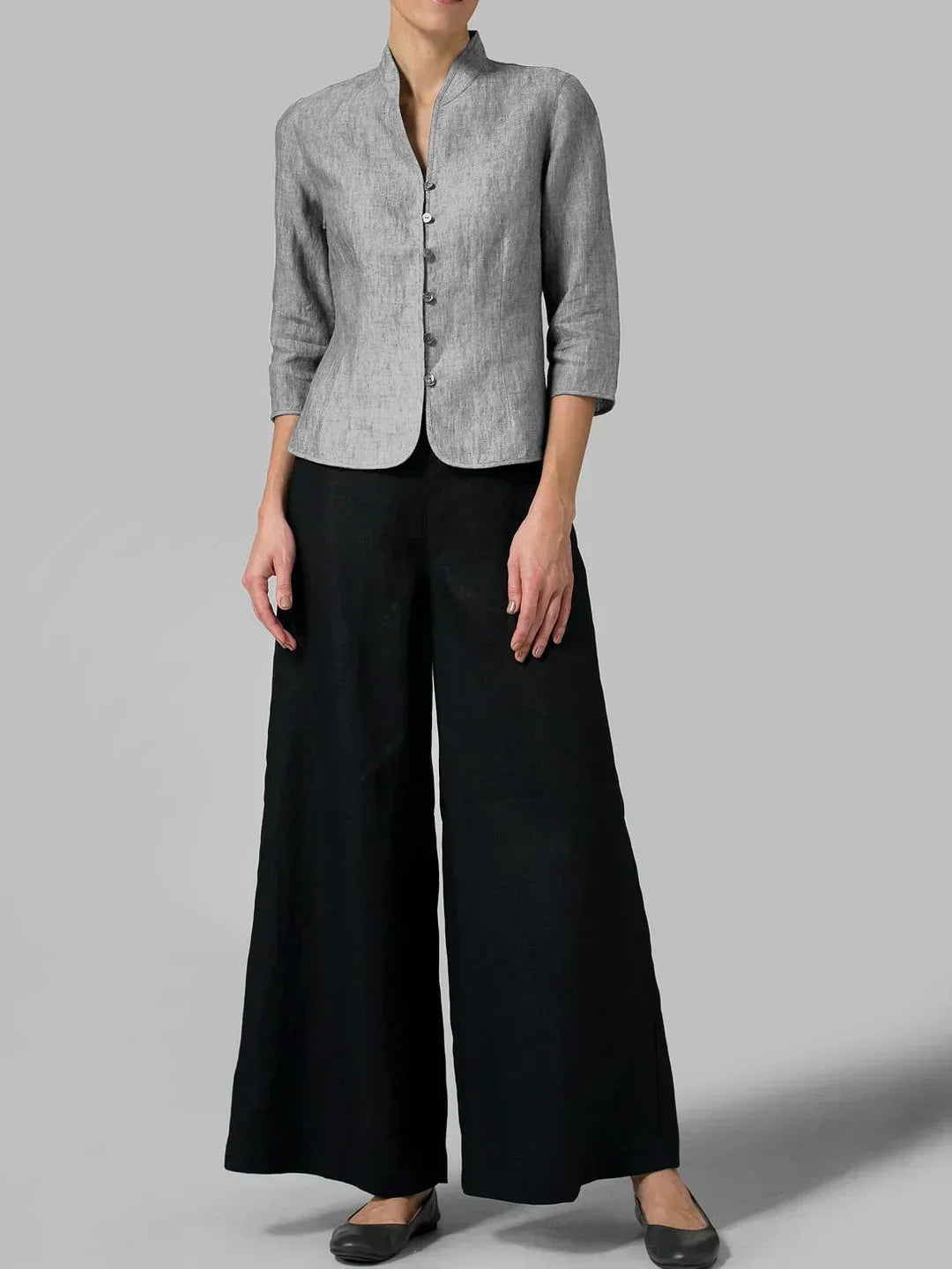 Button-Front 3/4 Sleeve Jacket for Women - Mandarin Collar - Image 5