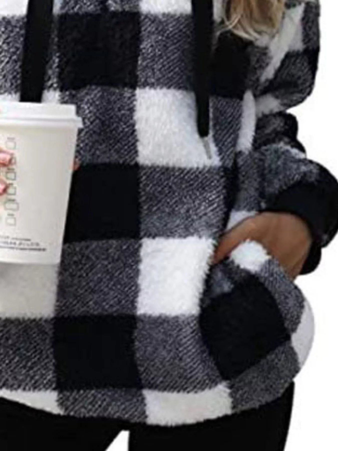 Plaid Hooded Pullover for Women - Half-Zip - Image 8