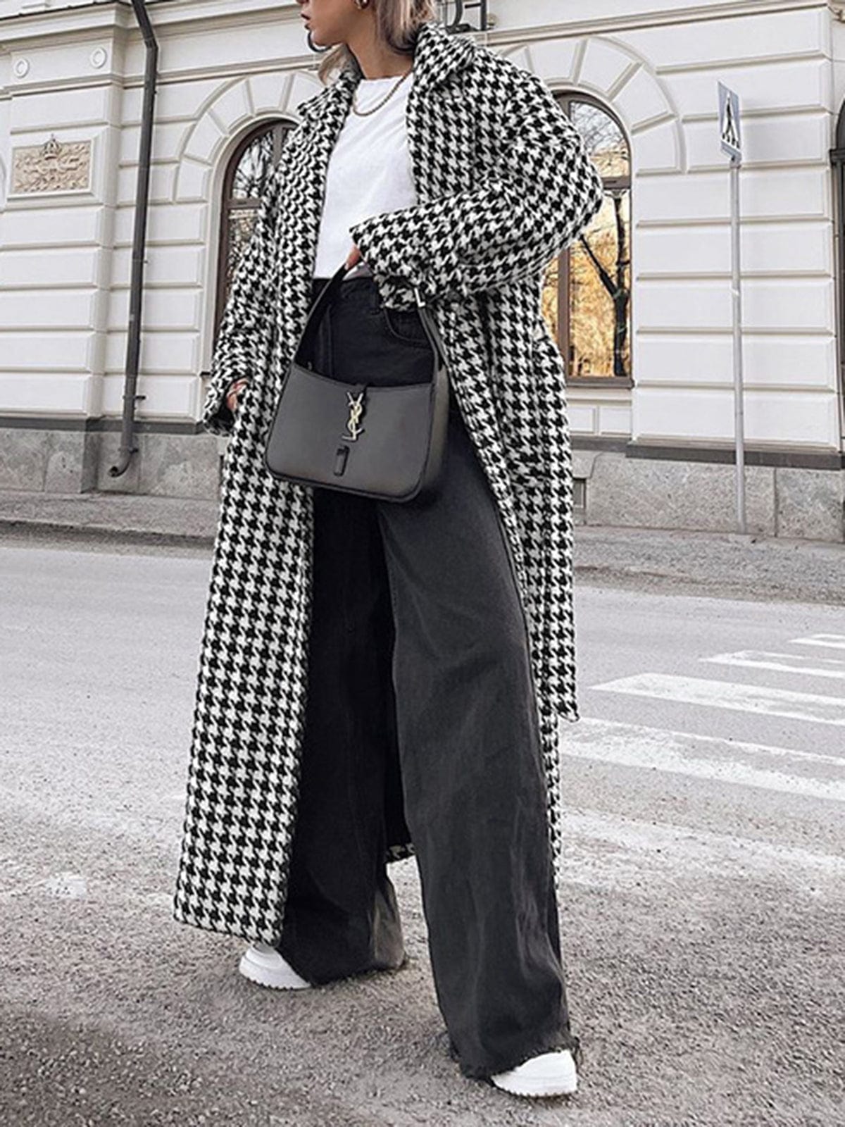 Houndstooth Coat for Women - Oversized - Image 3