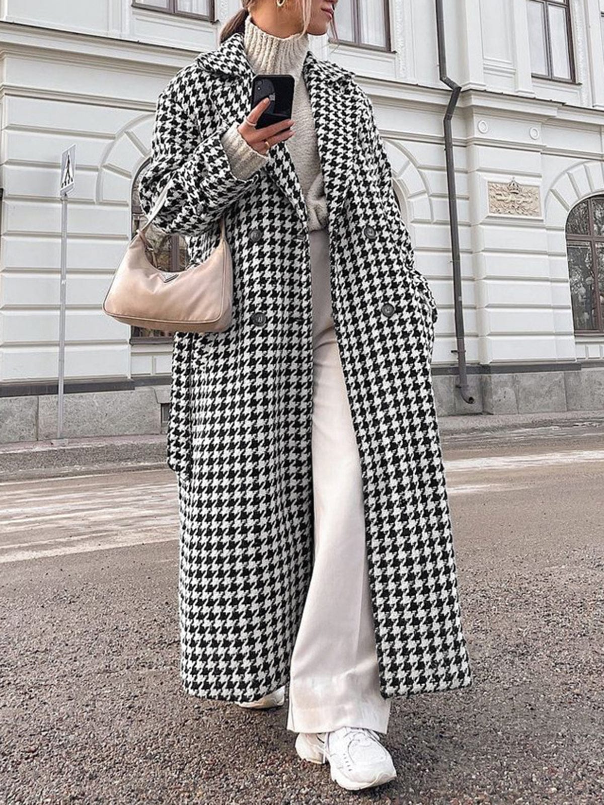 Houndstooth Coat for Women - Oversized - Image 1