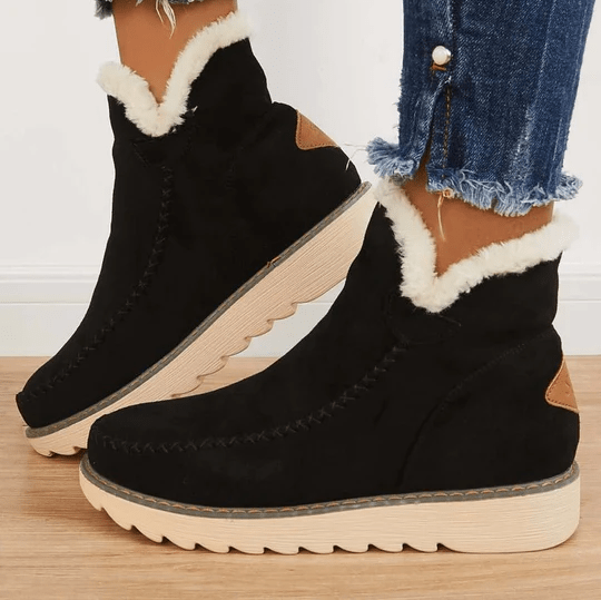 Faux Fur Trim Ankle Boots for Women - Lug Sole - Image 4