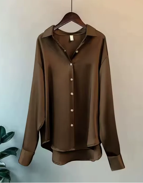 Button-Up Shirt for Women - Collared Long Sleeve
