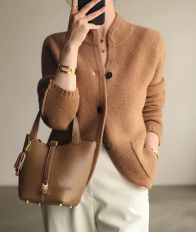 Button Front Cable Knit Cardigan for Women