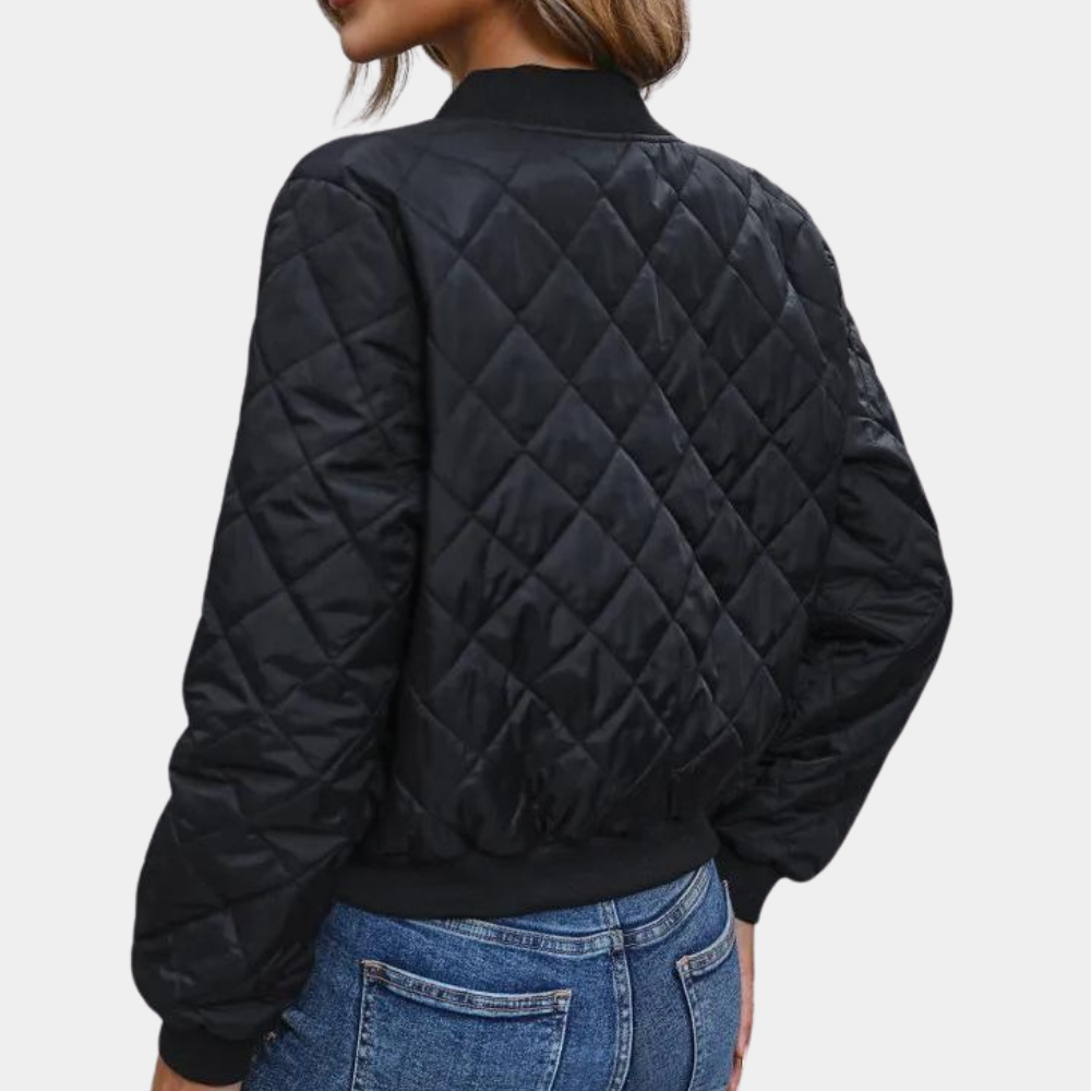 Quilted Bomber Jacket for Women - Long Sleeve - Image 2