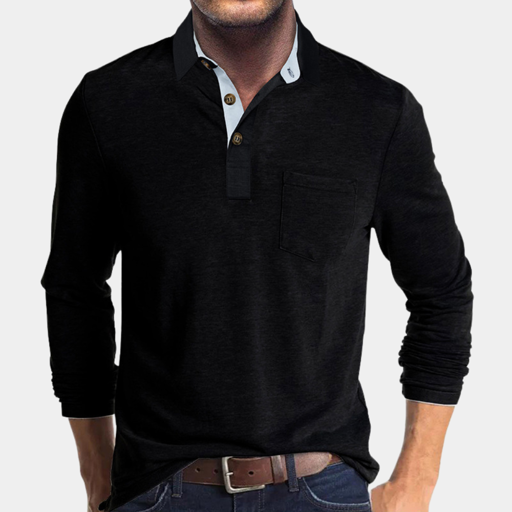 Long Sleeve Polo Shirt for Men - Pocket - Image 3