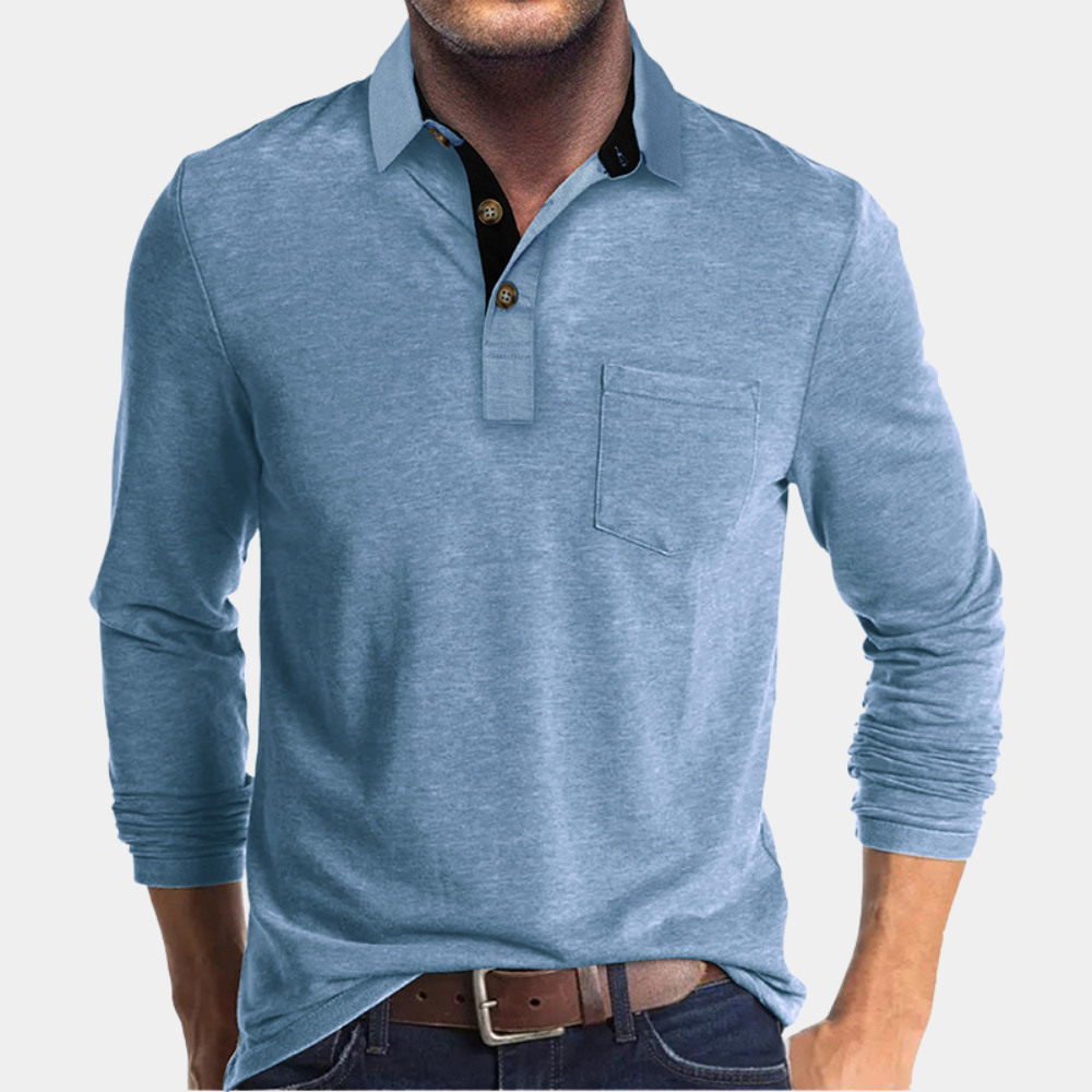Long Sleeve Polo Shirt for Men - Pocket - Image 1