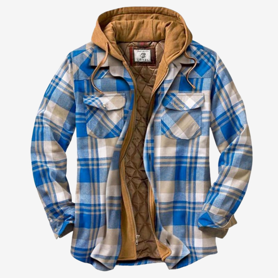 Plaid Hooded Jacket for Men - Button-Down Closure - Image 1