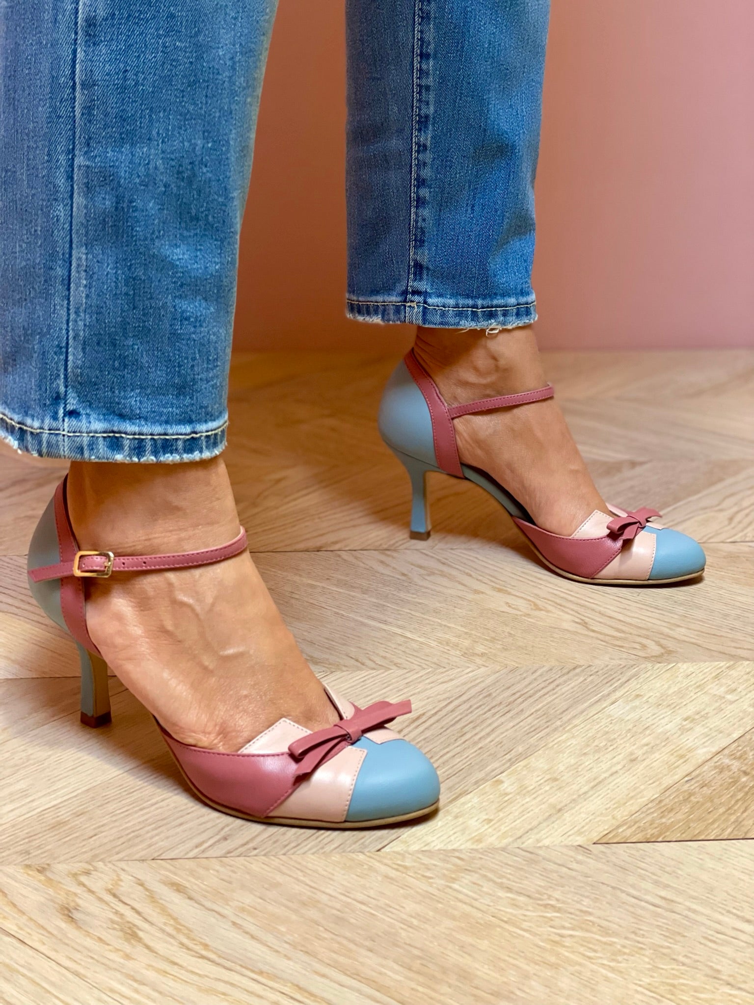 Ankle Strap Heels for women - Bow Heels Pointed Toe - Mid Heel Color Block - Image 6