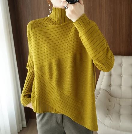 Turtleneck Sweater for Women - Asymmetrical Hem - Image 1