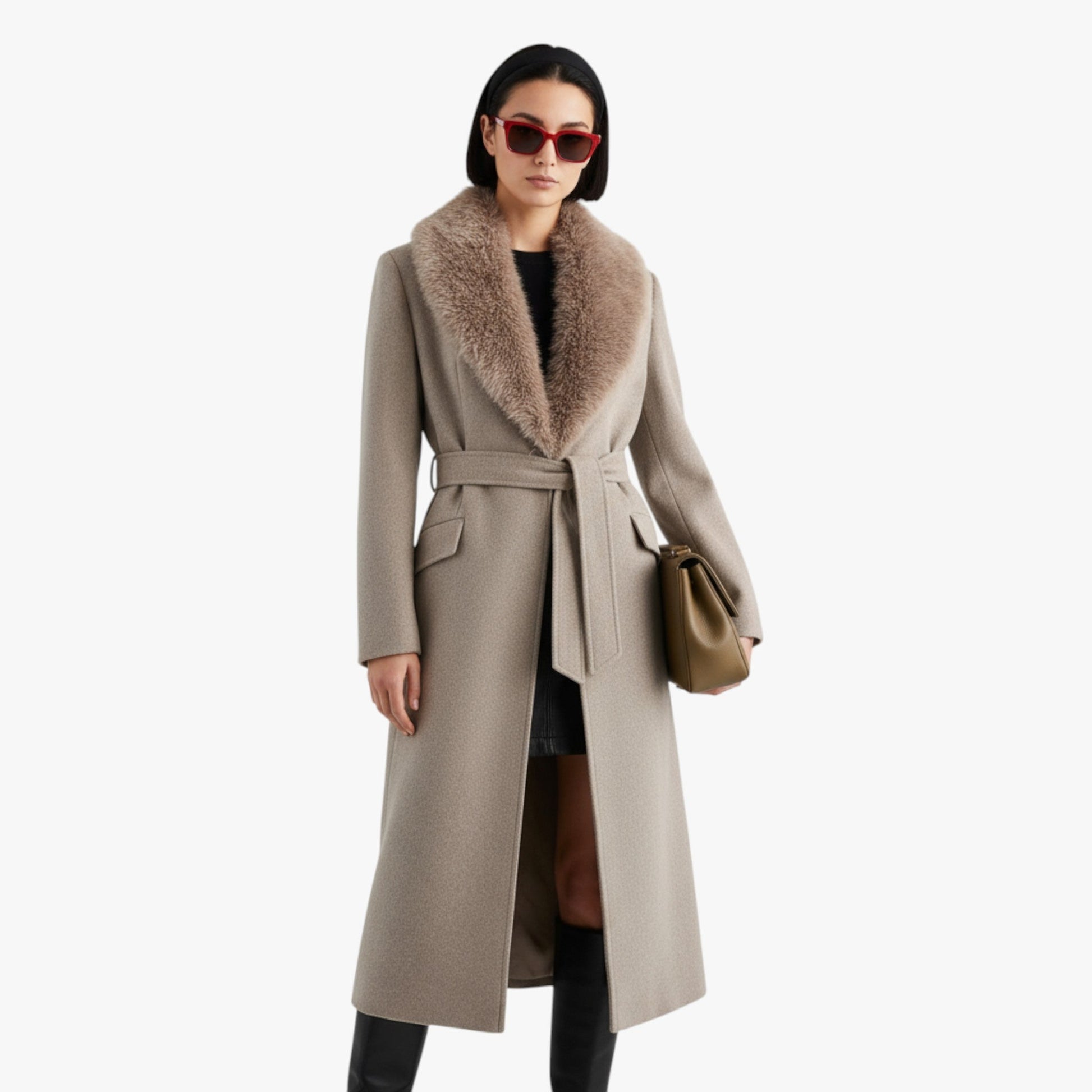Wrap Coat for Women - Faux Fur Collar - Image 3
