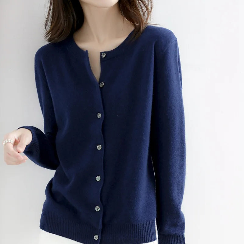 Crewneck Cardigan Sweater for Women - Button Front - Image 3